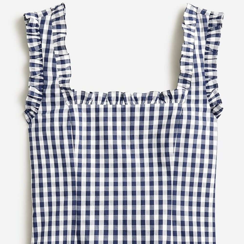 J. Crew Ruffle-trim stretch cotton poplin top in gingham